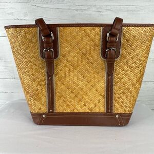 Vintage Etienne Aigner Woven Wicker Buckel Satchel Brown